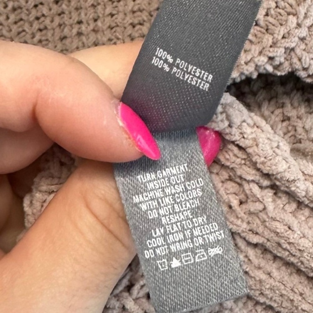 Aerie Oversized Chenille‎ Sweater Beige Slouchy Funnel Mock Neck Size XS Cozy - Picture 5 of 7